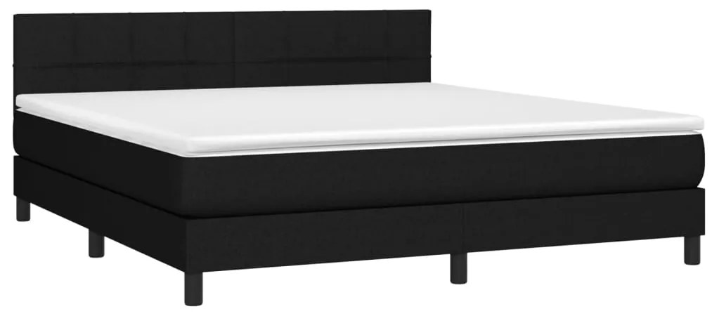 Cama box spring c/ colchão e LED 160x200 cm tecido preto