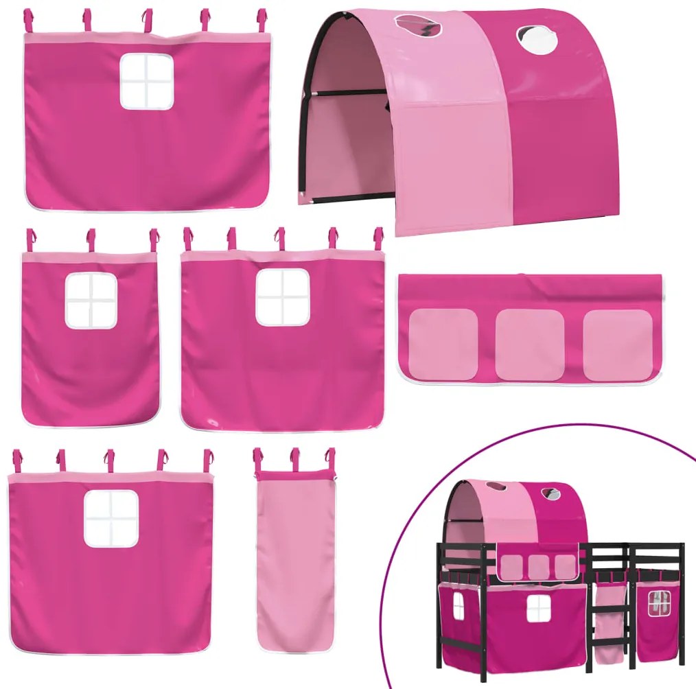 Cama alta para criança com túnel 90x200 cm pinho maciço rosa