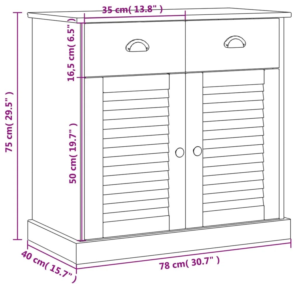 Aparador com gavetas VIGO 78x40x75 cm pinho maciço cinzento