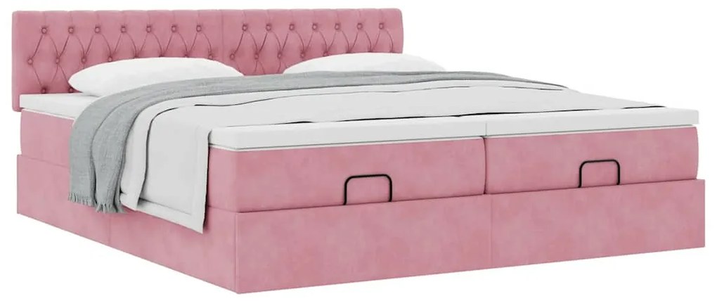 Estrutura de cama otomana com colchões 180x200 cm veludo rosa