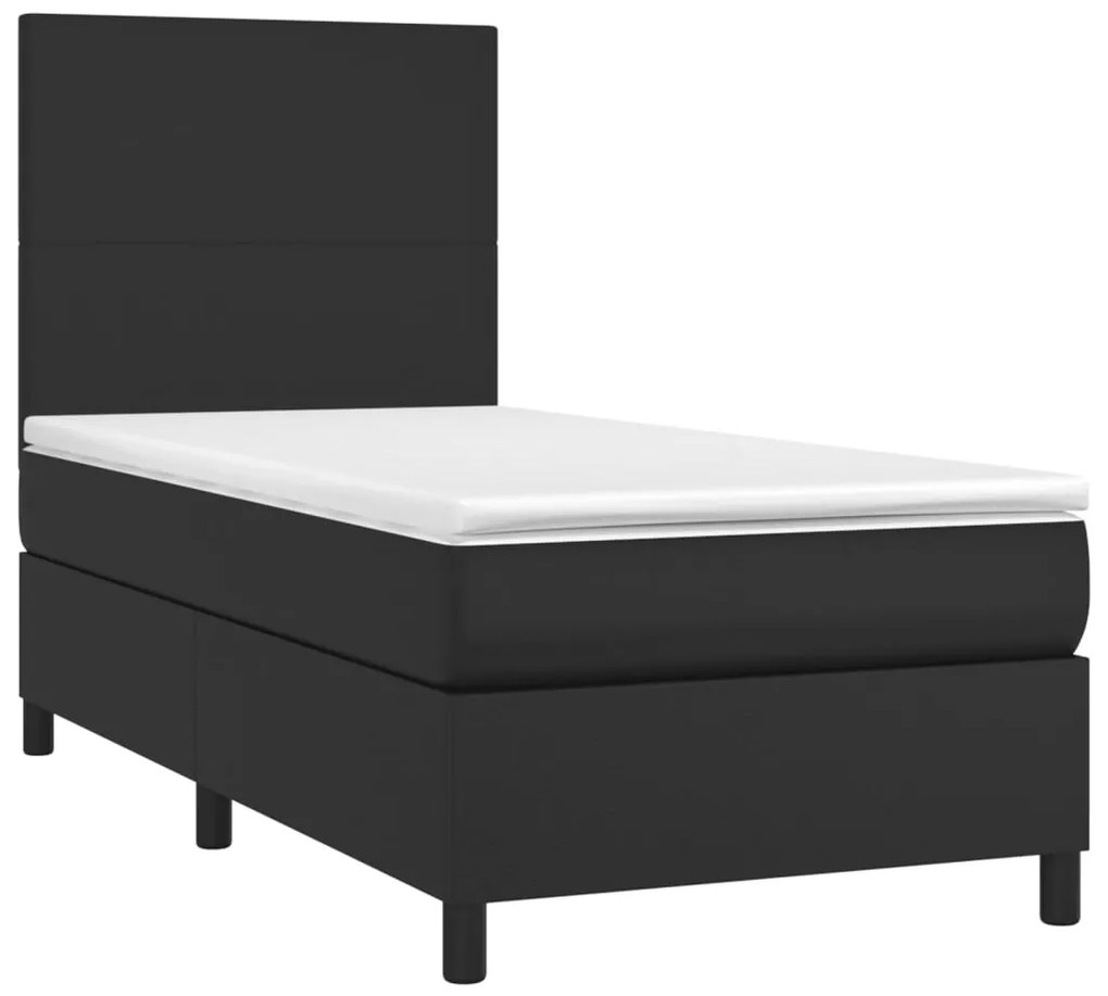 Cama box spring c/ colchão/LED 90x200 cm couro artificial preto