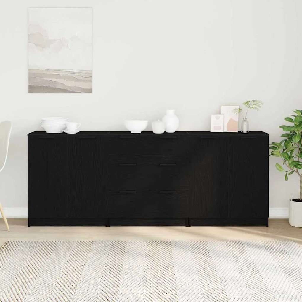vidaXL Buffet 3 pcs Carvalho Preto 180 x 30 x 70 cm Madeira processada