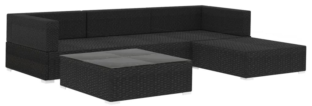 5 pcs conjunto lounge de jardim c/ almofadões vime PE preto