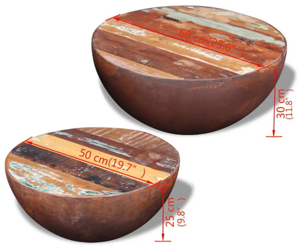 2 pcs conjunto mesas centro formato tigela madeira reciclada