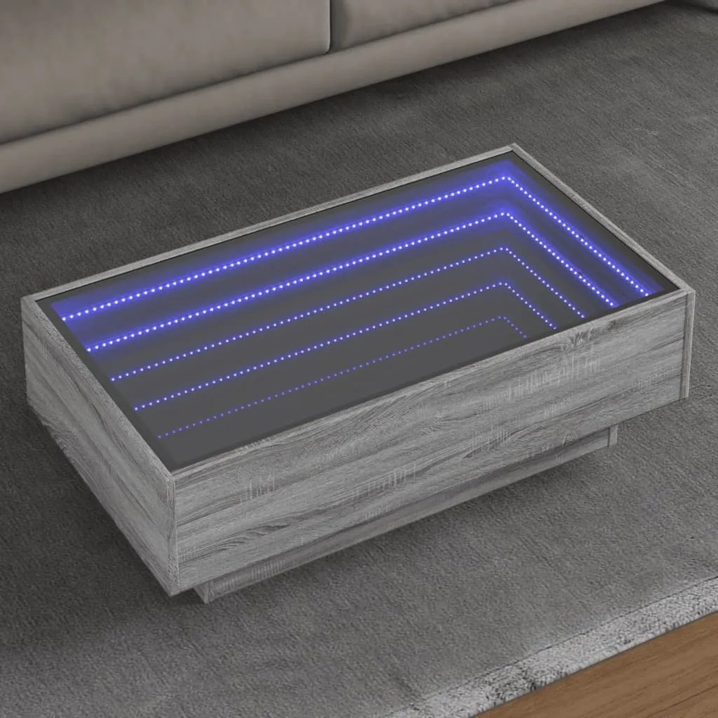 vidaXL Mesa de centro c/ LEDs 90x50x30 cm derivados de madeira