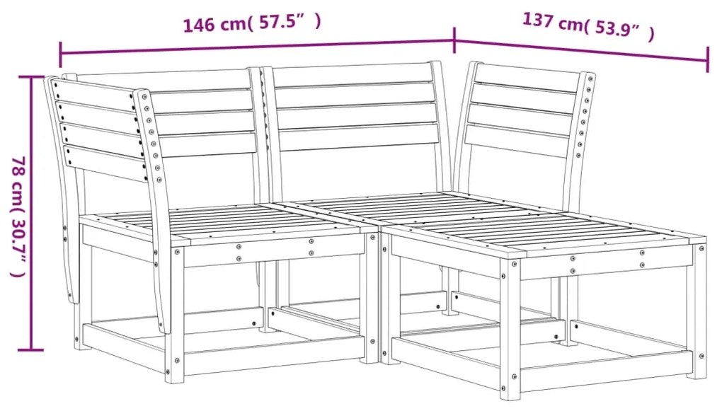 3 pcs conjunto sofás de jardim madeira de douglas maciça
