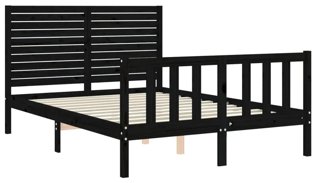 Estrutura de cama com cabeceira 140x190 cm madeira maciça preto