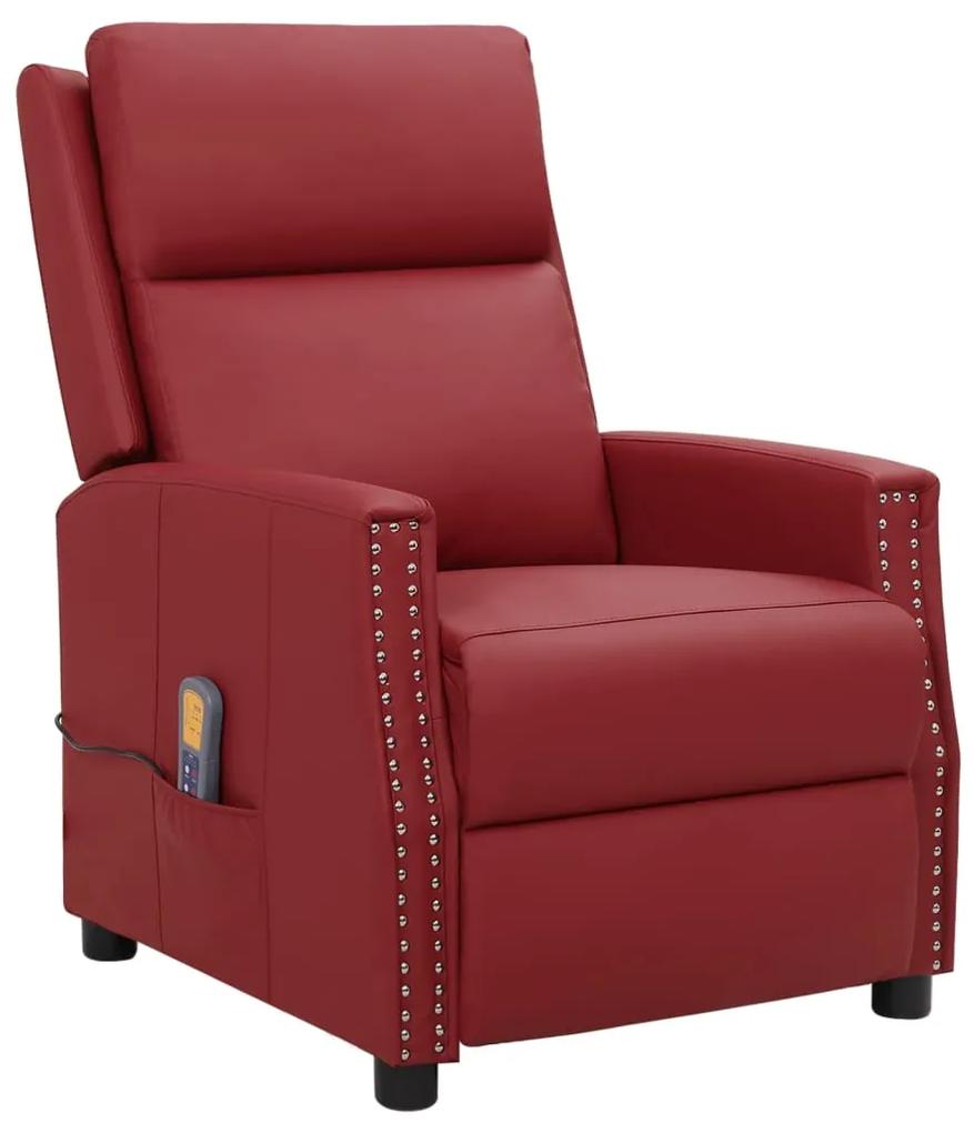 338849 vidaXL Poltrona massagens reclinável couro artificial vermelho tinto