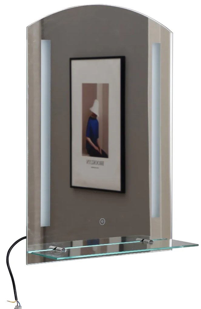 Espelho para banheiro com luz LED 16W Interruptor de toque e prateleira inferior Cabo de 1m Estrutura de alumínio 70x50x2,7 cm prata