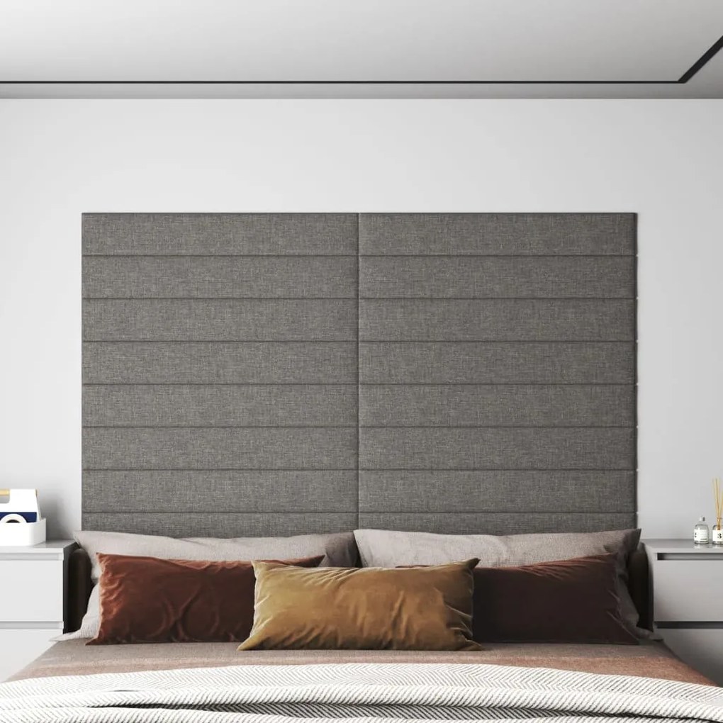 343873 vidaXL Painel de parede 12 pcs 90x15 cm tecido 1,62 m² cor cinza-claro