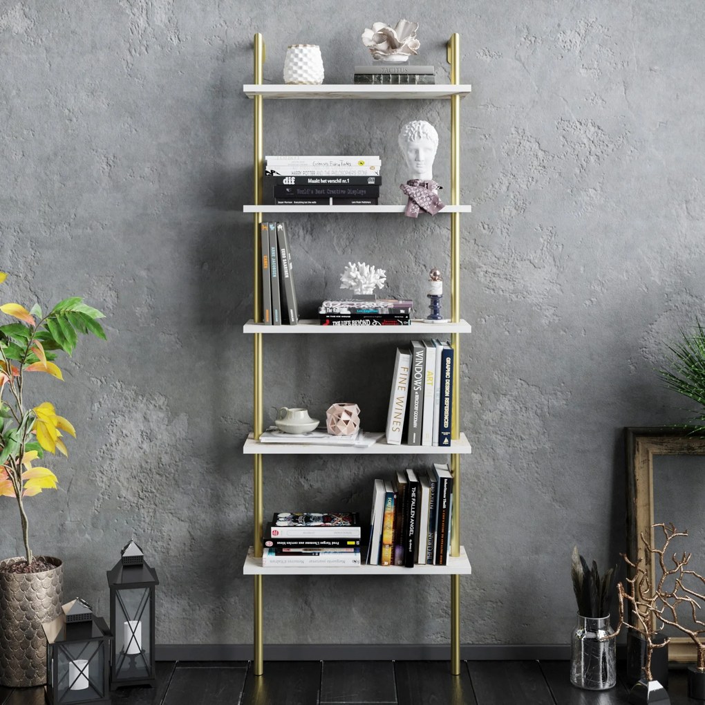 Estante Paula – Branco e Dourado – 60 cm x 174 cm x 22 cm