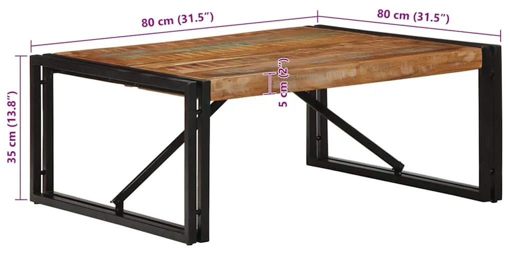 Mesa de centro multicor 80x80x35 cm madeira maciça recuperada