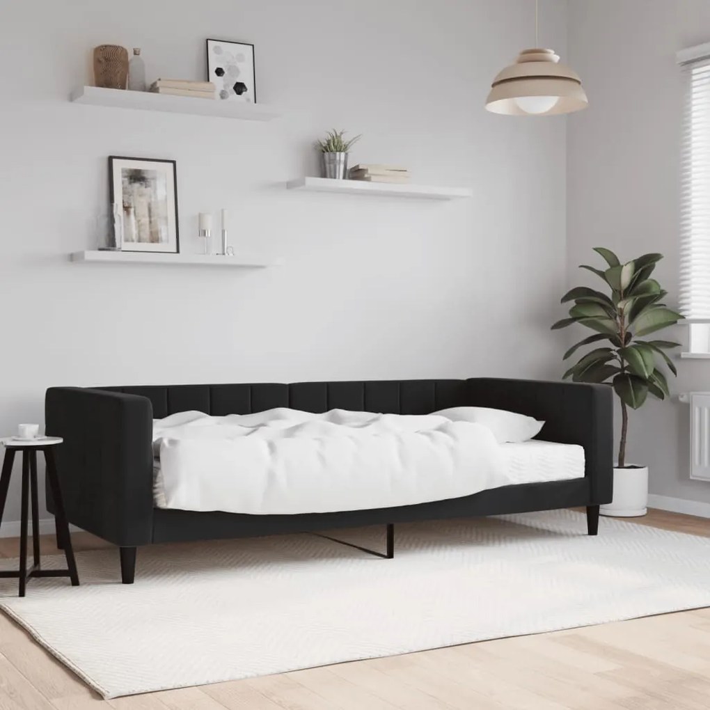 Sofá-cama com colchão 90x190 cm veludo preto