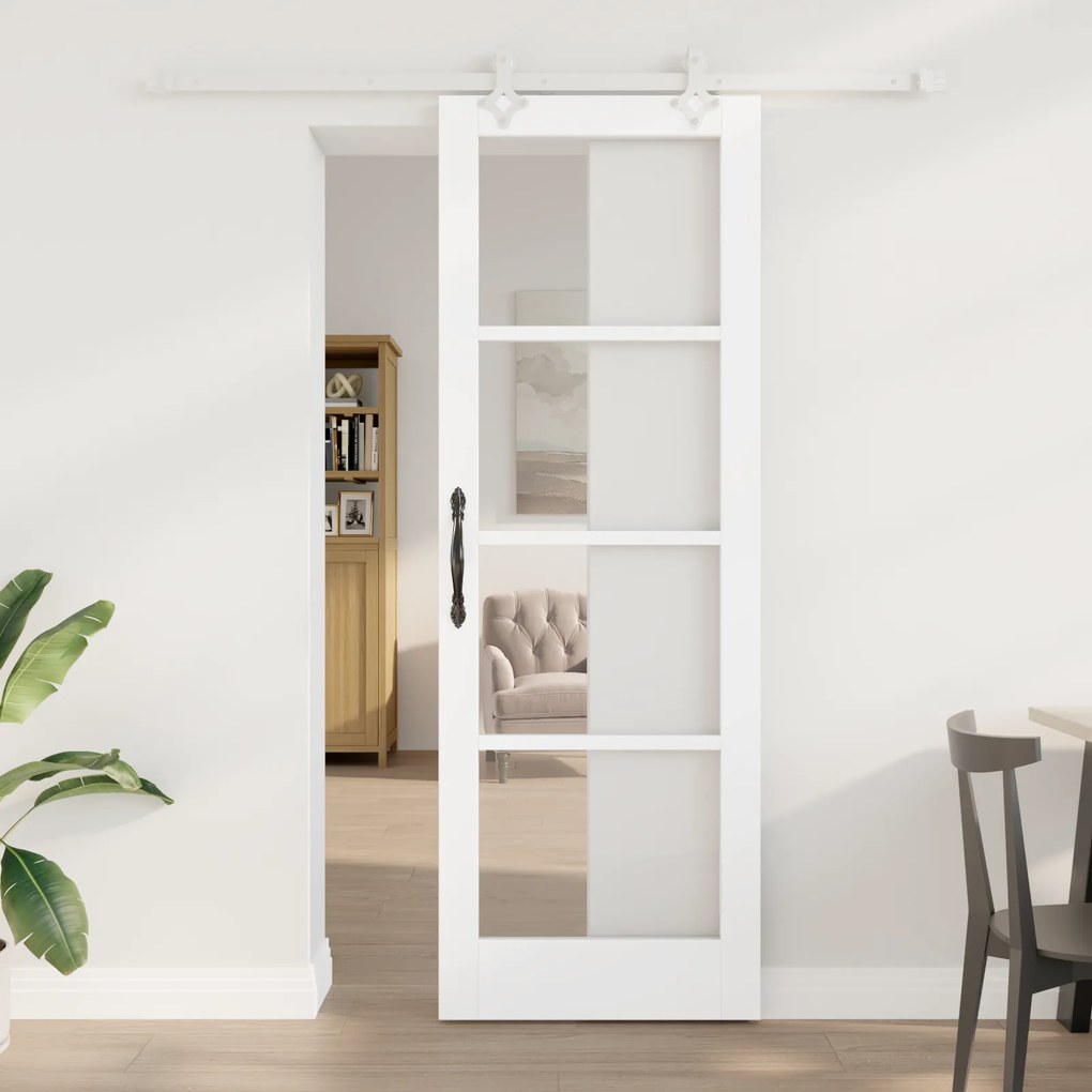 Porta Deslizante vidaXL com Conjunto de Ferragens Branco 73,5x211 cm M