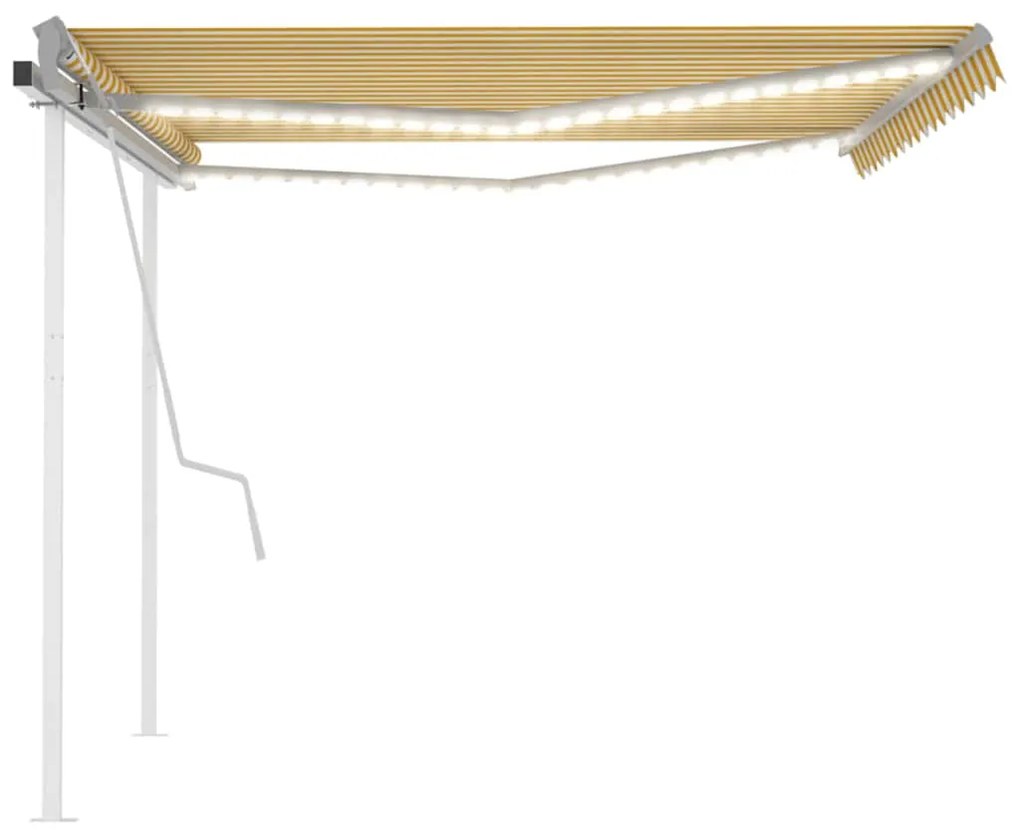 Toldo retrátil manual com luzes LED 4x3 m amarelo e branco
