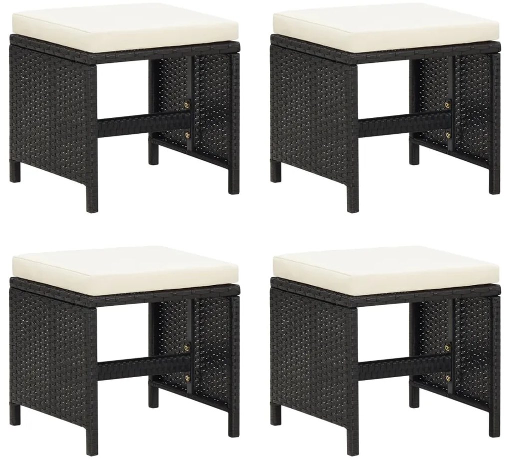 Bancos de jardim 4 pcs com almofadões vime PE preto