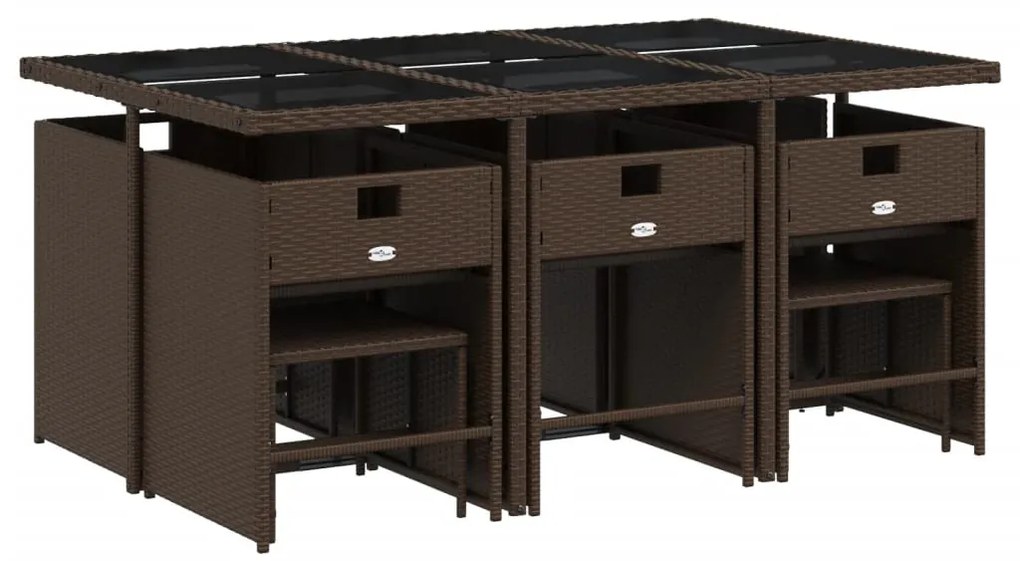 11 pcs conjunto jantar p/ jardim c/ almofadões vime PE castanho