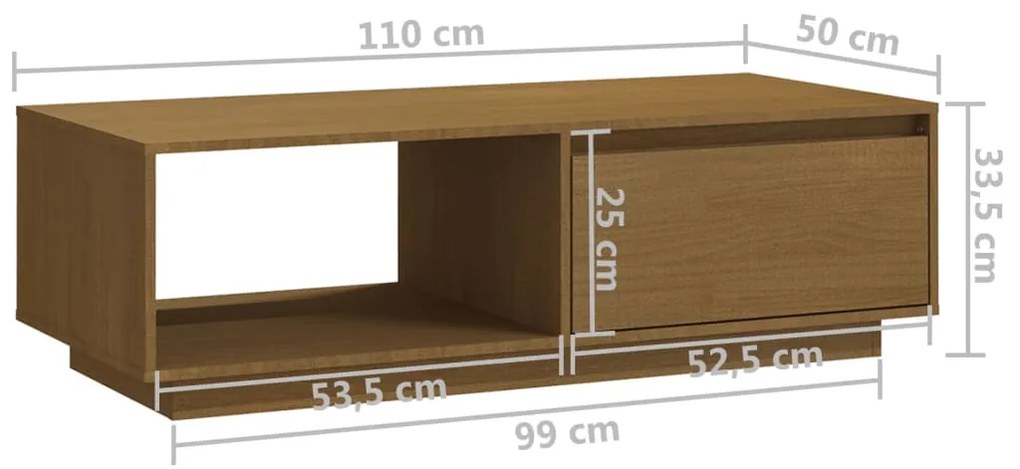 Mesa de centro 110x50x33,5 cm pinho maciço castanho mel