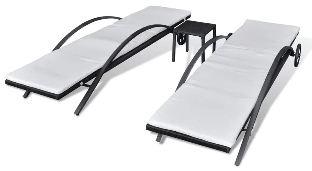 Espreguiçadeiras com mesa 2 pcs vime PE preto