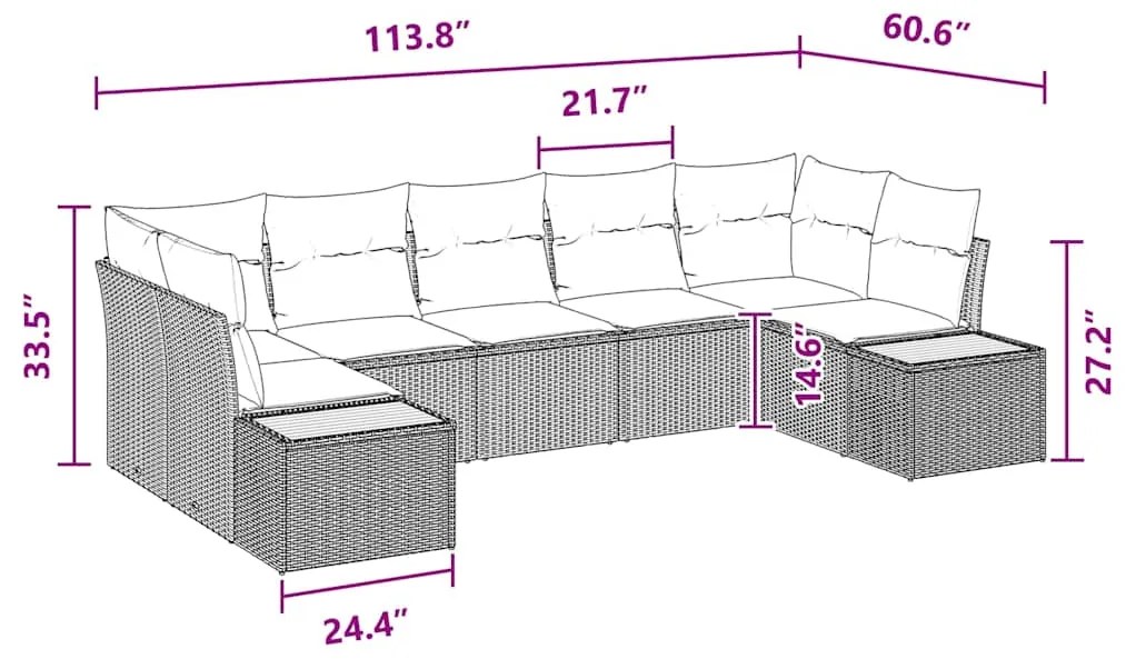 Conjunto de Sofá de Jardim com Almofadas Preto Poly Rattan Acácia