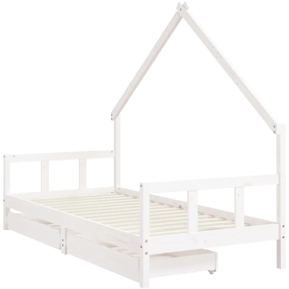 Estrutura cama infantil c/ gavetas 90x200cm pinho maciço branco