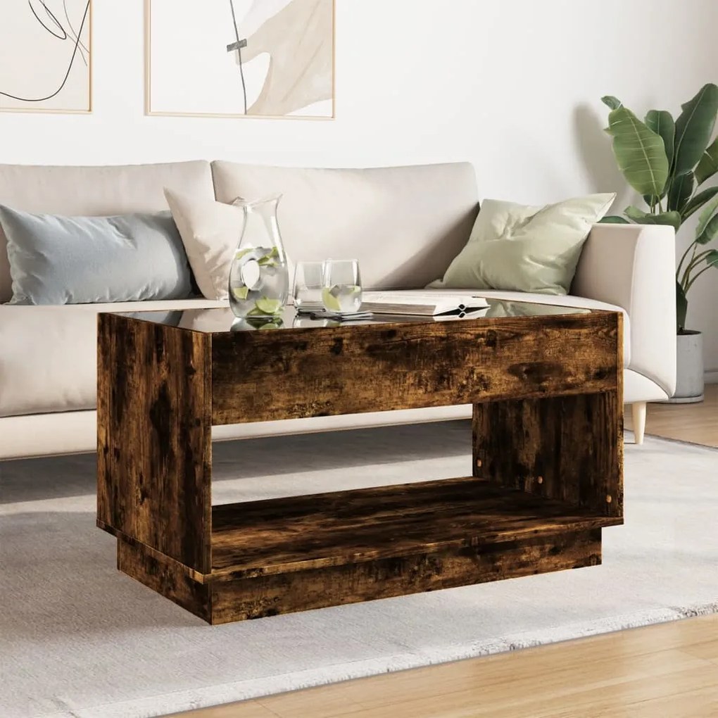Mesa de centro luzes LED Infinity 90x50x50 cm carvalho fumado
