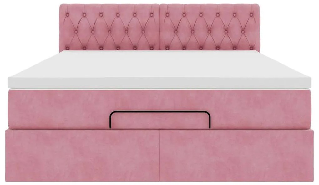 Estrutura de cama otomana com colchão 140x190 cm veludo rosa