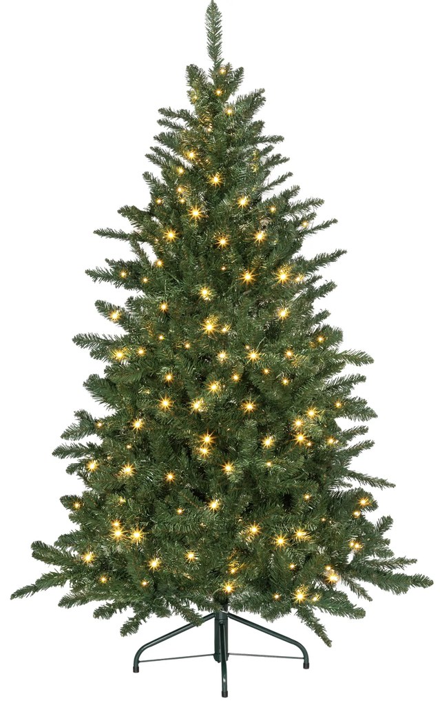 Árvore de Natal Artificial 150 cm com 220 Luzes LED 588 Ramos e Suporte de Metal Árvore Natalina para Interior Verde