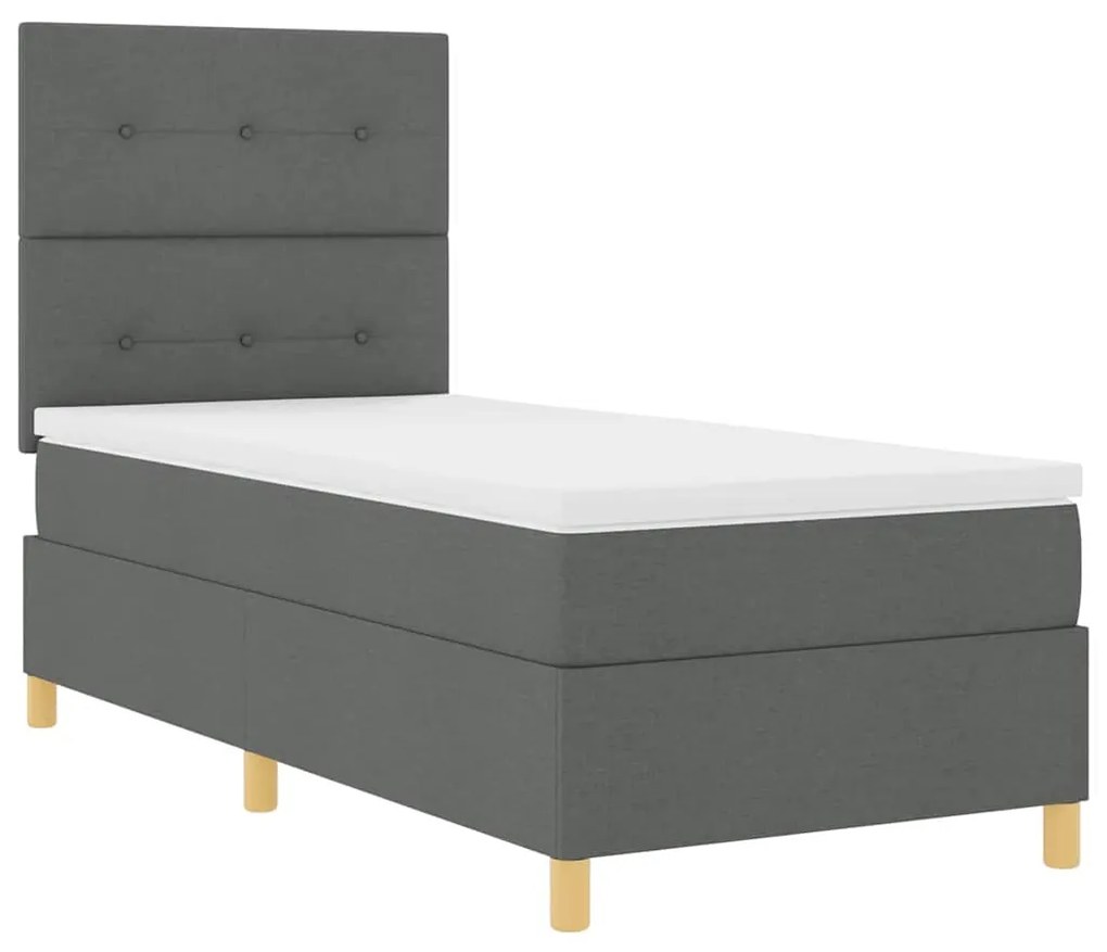 Cama Box Spring com Colchão e LED Cinza Escuro 80x200 cm Tecido