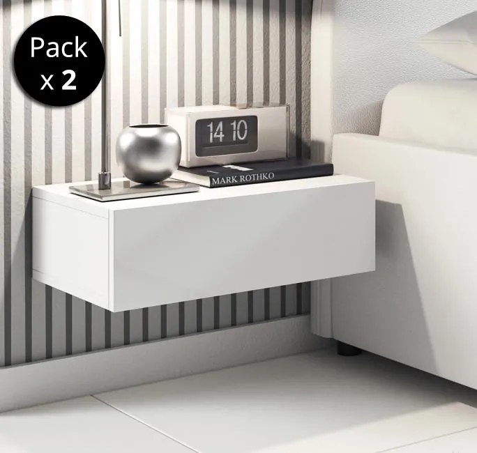 Conjunto de 2 Mesas de Cabeceira de Parede SKÖLD - Branco - Design Mod
