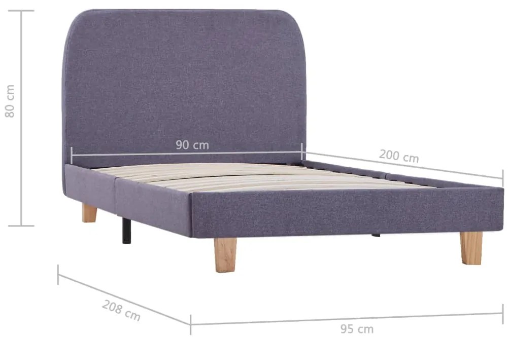 Estrutura de cama em tecido 90x200 cm cinzento-claro