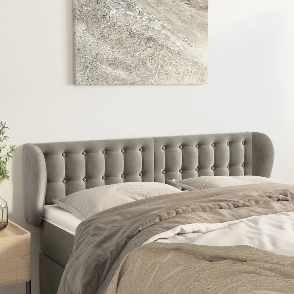 vidaXL Cabeceira de cama c/ abas veludo 147x23x78/88 cm cinzento-claro