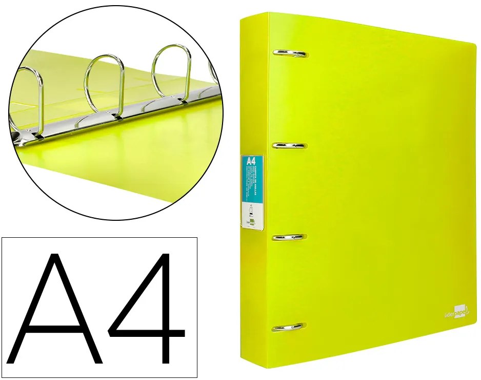 Pasta de 4 Aneis Mistos 40 mm Polipropileno Din A4 Amarelo Fluor Opaco