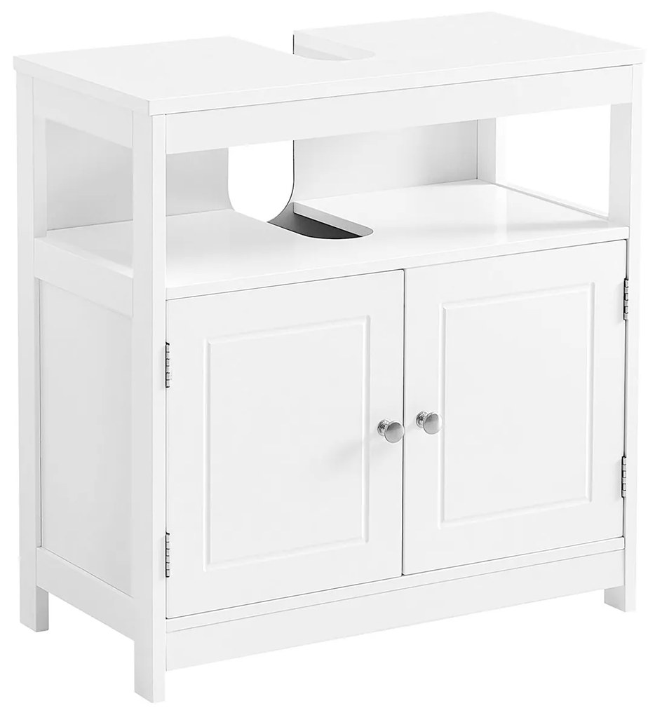 Armário de banheiro VASAGLE sob a pia, armário de chão com duas portas, compartimento aberto, 60 x 30 x 60 cm, unidade de armazenamento, estilo nórdico escandinavo, branco fosco BBC301W01