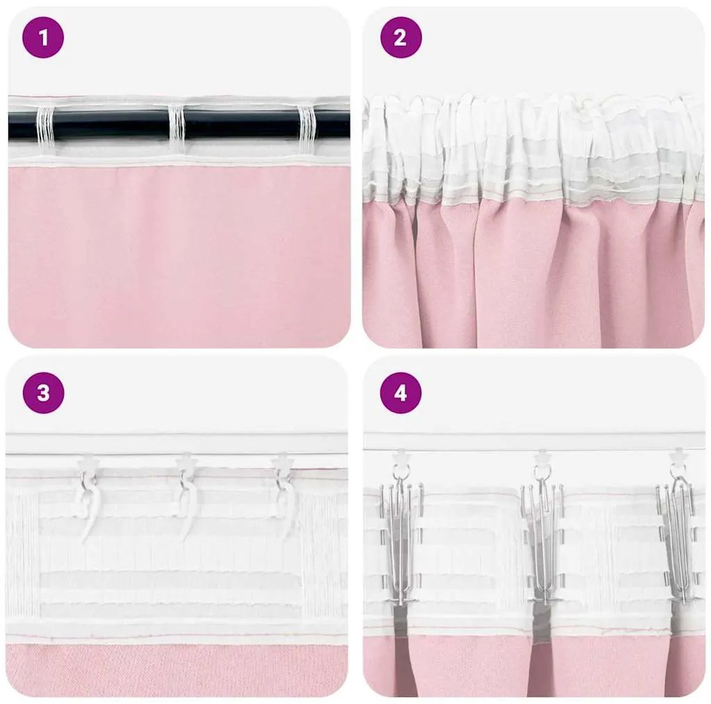 Cortinas com cortinas 2 pcs Rosa Bebê 260 x 140 cm Poliéster