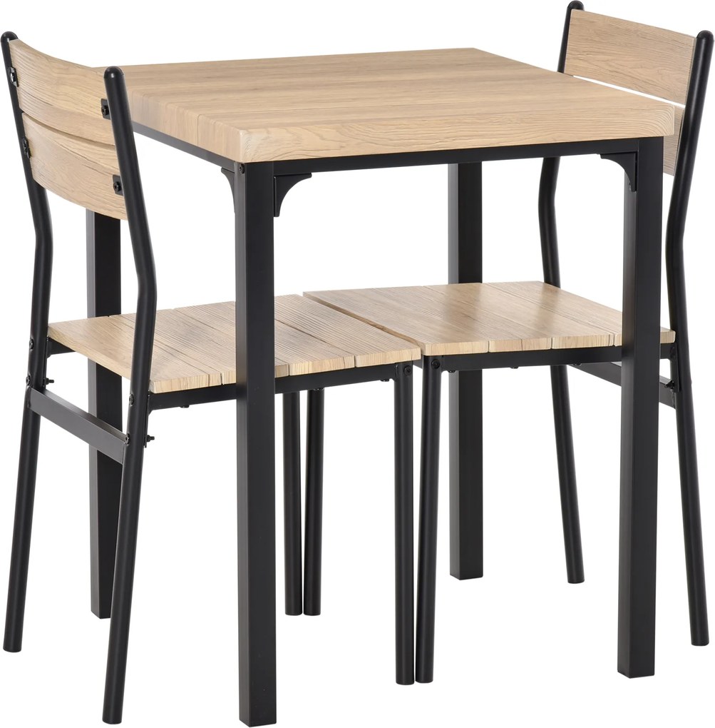 Conjunto de mesa e cadeiras para 2 pessoas, conjunto de jantar de 3 peças com 2 cadeiras encaixáveis em carvalho claro