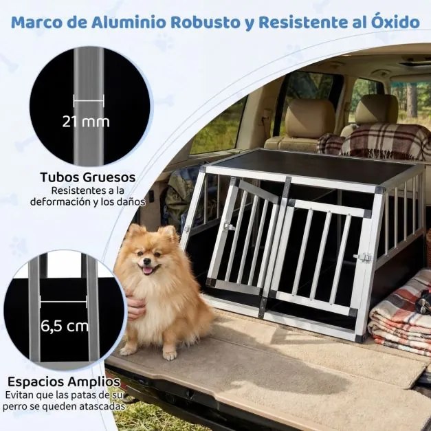 Transportadora de viagem para cães 89 x 69 x 50,5 cm em alumínio para animais de estimação Porta com fechadura Divisória removível À prova de mordidas