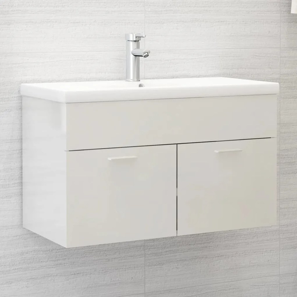 804662 vidaXL Armário lavatório 80x38,5x46 cm contraplacado branco brilhante