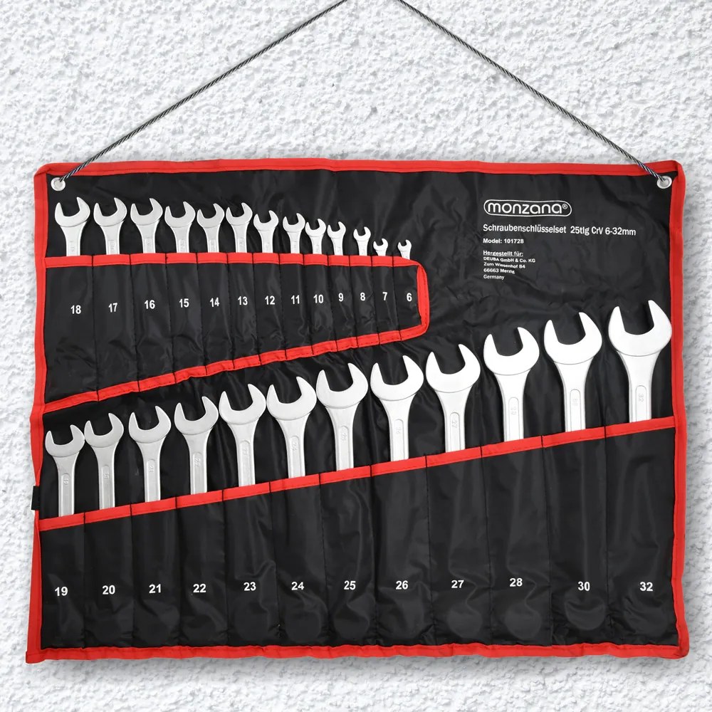 Conjunto de 25 chaves de porcas (6-32 mm) com bolsa incluída Prateado + Vermelho + Preto