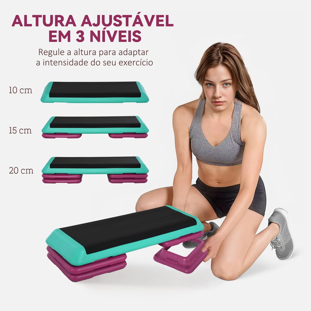 Step para Fitness Antiderrapante Altura Regulável 3 Níveis de 10/15/20 cm para Exercício 110x40x20 cm Multicolor