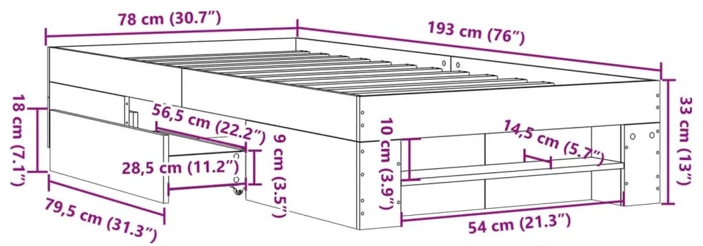 Estrutura de cama 75x190 cm derivados de madeira cinza cimento