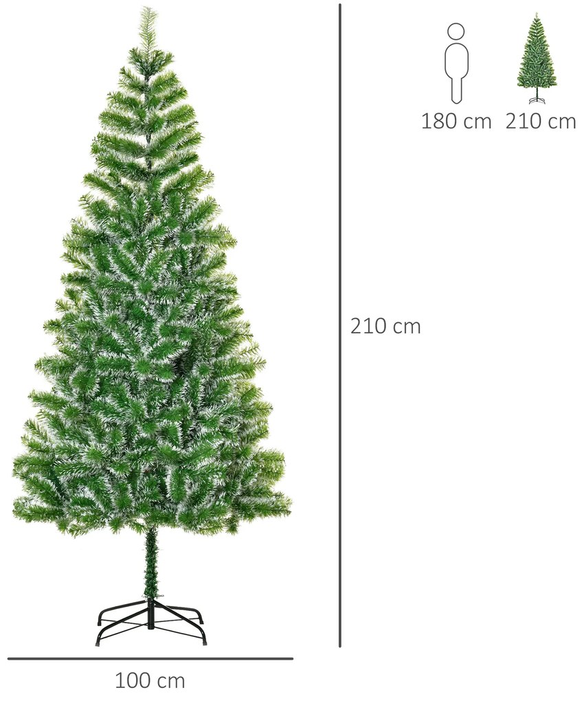 Árvore de Natal Artificial 210cm com 968 Ramos e Suporte de Metal Árvore de Natal para Decoração de Interior Sala de Estar Festas Ø100x210 cm Verde