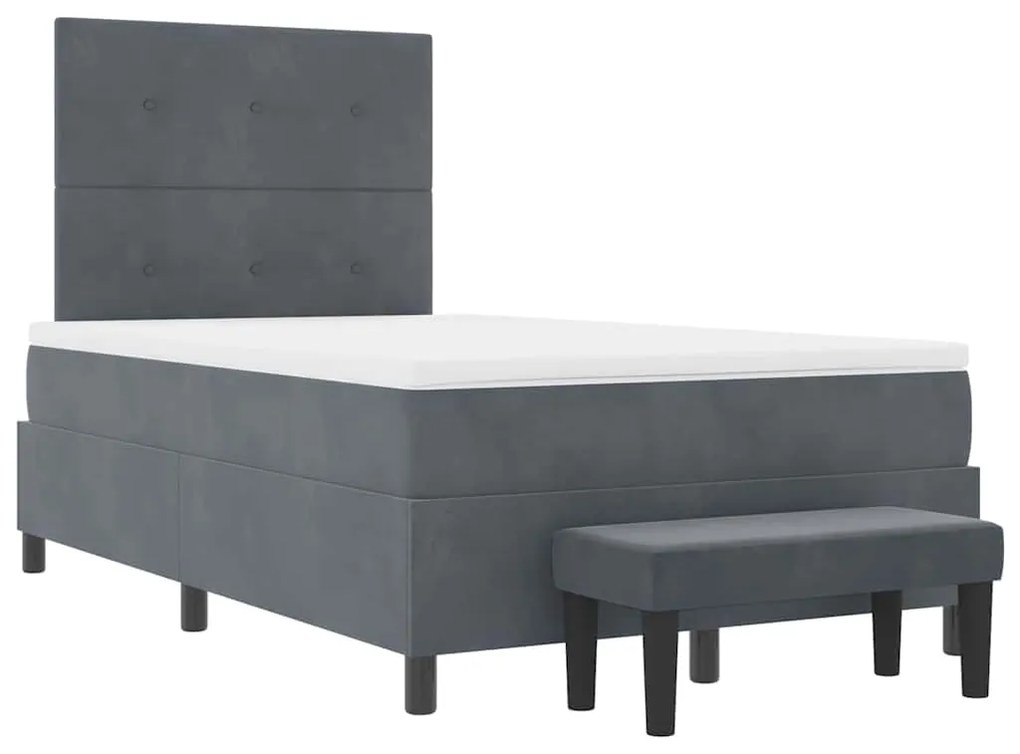 Cama Box Spring com Colchão e Banco Cinza Escuro 120x200 cm Veludo
