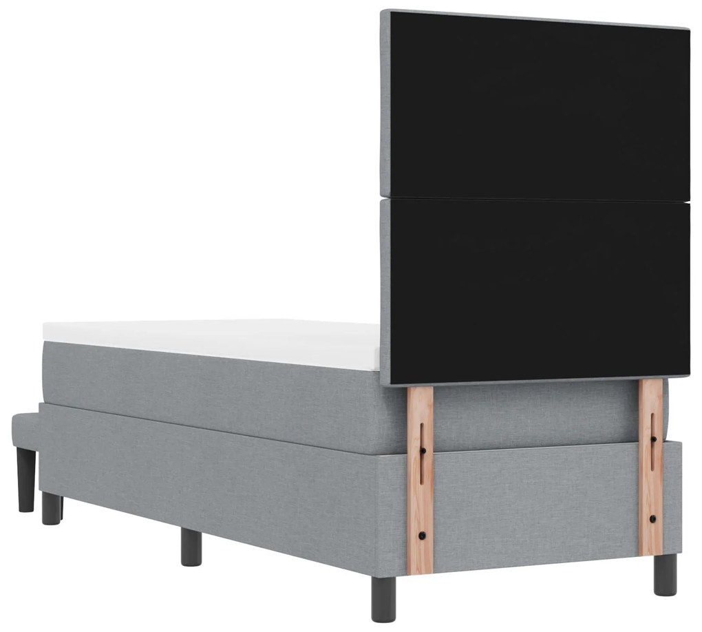 Cama Box Spring com Colchão e Banco Cinza Claro 80x200 cm Tecido