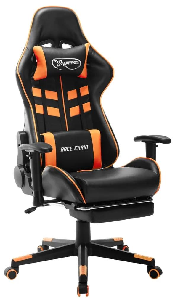 Cadeira gaming c/ apoio de pés couro artificial preto/laranja