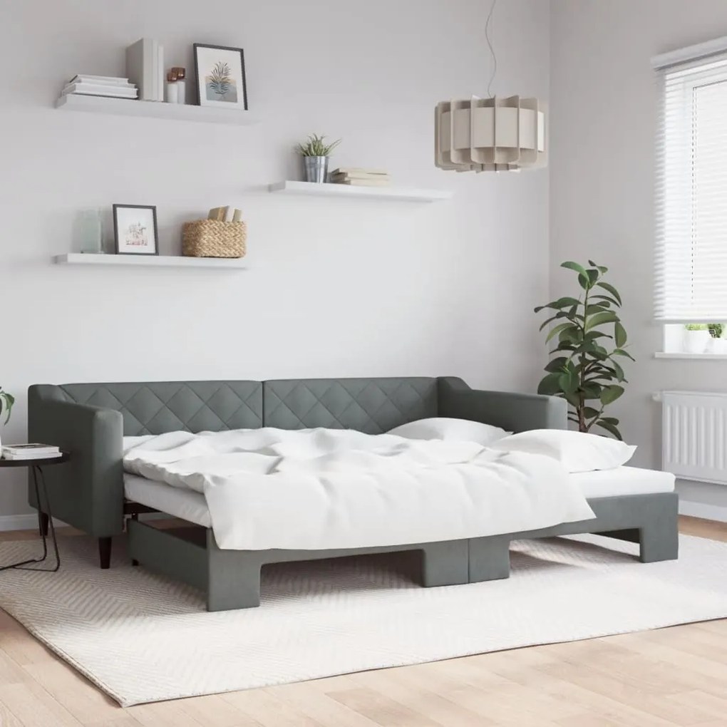 vidaXL Sofá-cama com gavetão 90x200 cm tecido cinzento-escuro