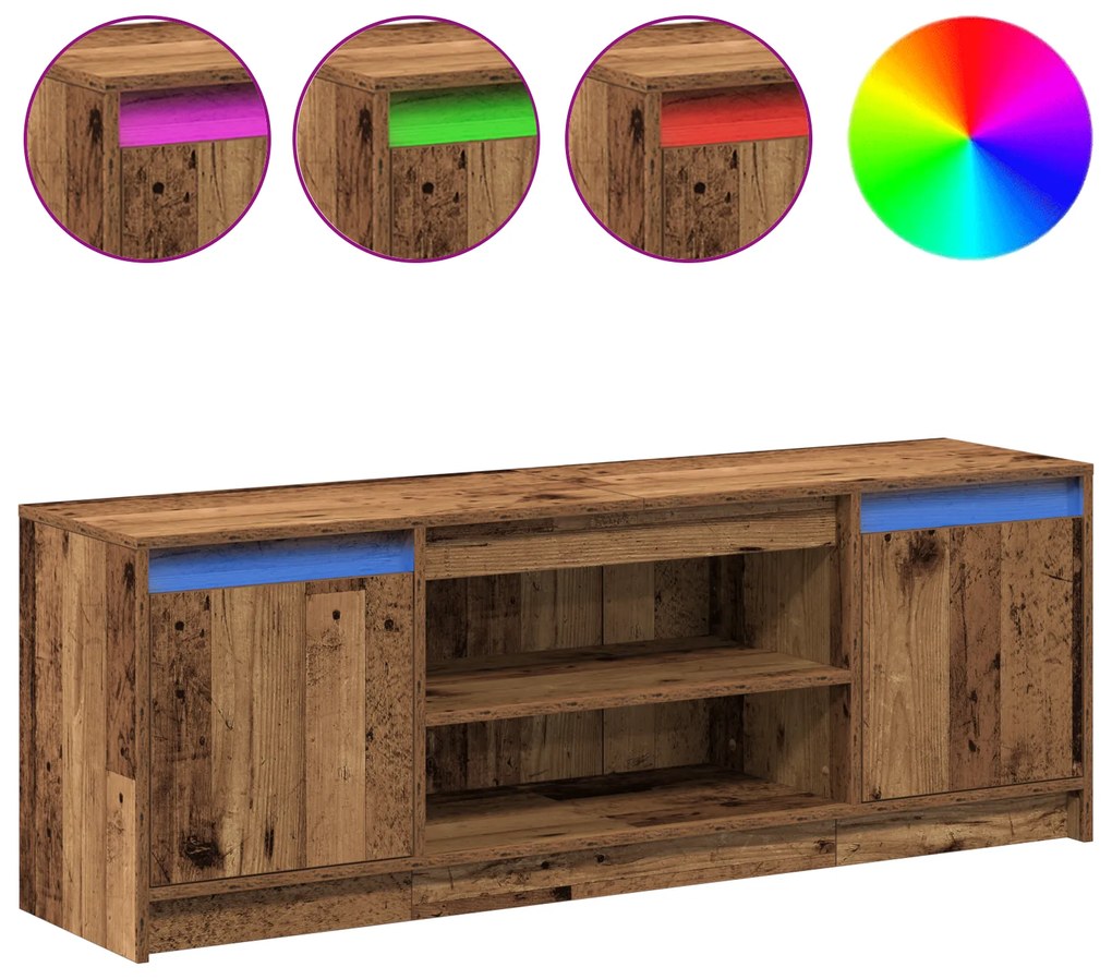 Gabinete para TV com LED Madeira Velha 139.5x34x50 cm Madeira Revestid