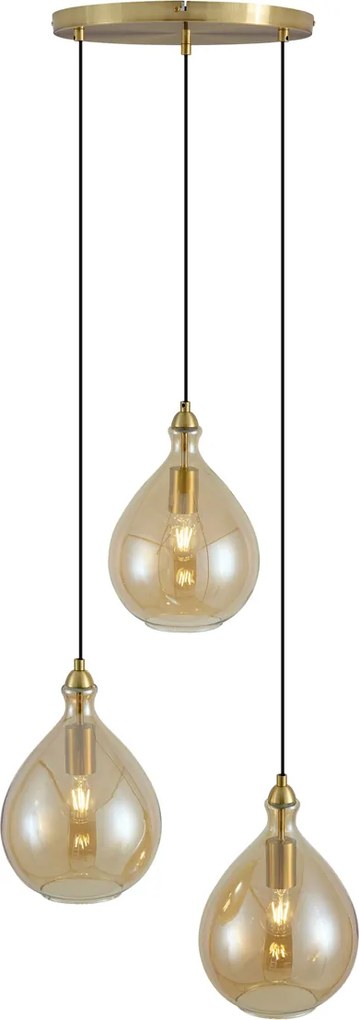 Candeeiro de Teto Inteligente Dourado com Vidro Âmbar 3 Luzes Incl. Wifi A60 - Tradicional