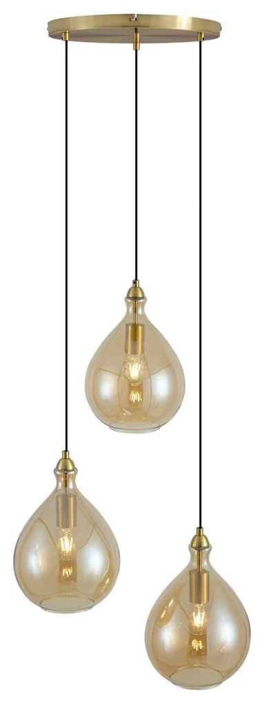 Candeeiro suspenso moderno dourado com vidro âmbar 3-luzes - Traditional Moderno