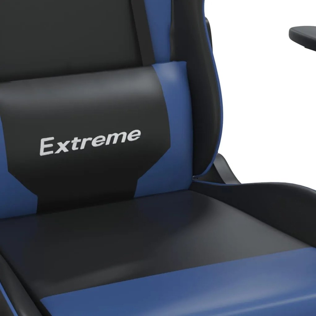 Cadeira gaming de massagens couro artificial preto e azul